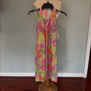 Lilly Pulitzer Bottoms Up Tree Frog Print halter dress vintage white label